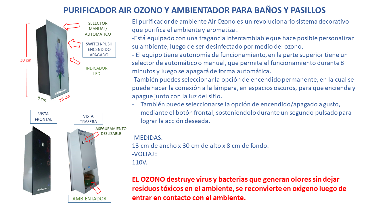 Purificador de Aire con Ozono, eliminador de olores baño, aromatizante, Vidrio - Image 4